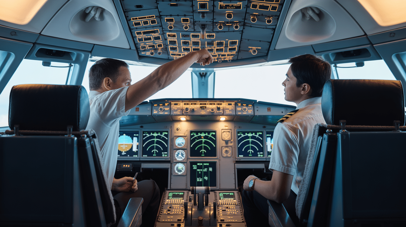 Pilots practicing Crew Resource Management during flight training
