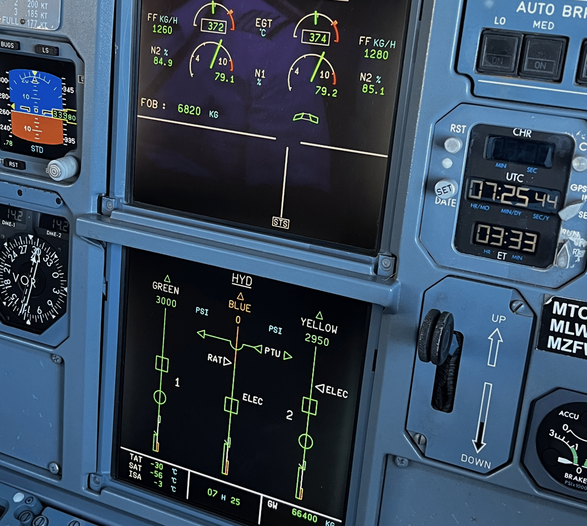 High-altitude flight over North Atlantic from Airbus cockpit
