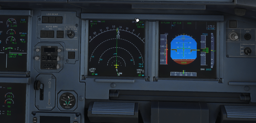 ECAM system page showing A.FLOOR warning with autothrust commanding TOGA thrust.