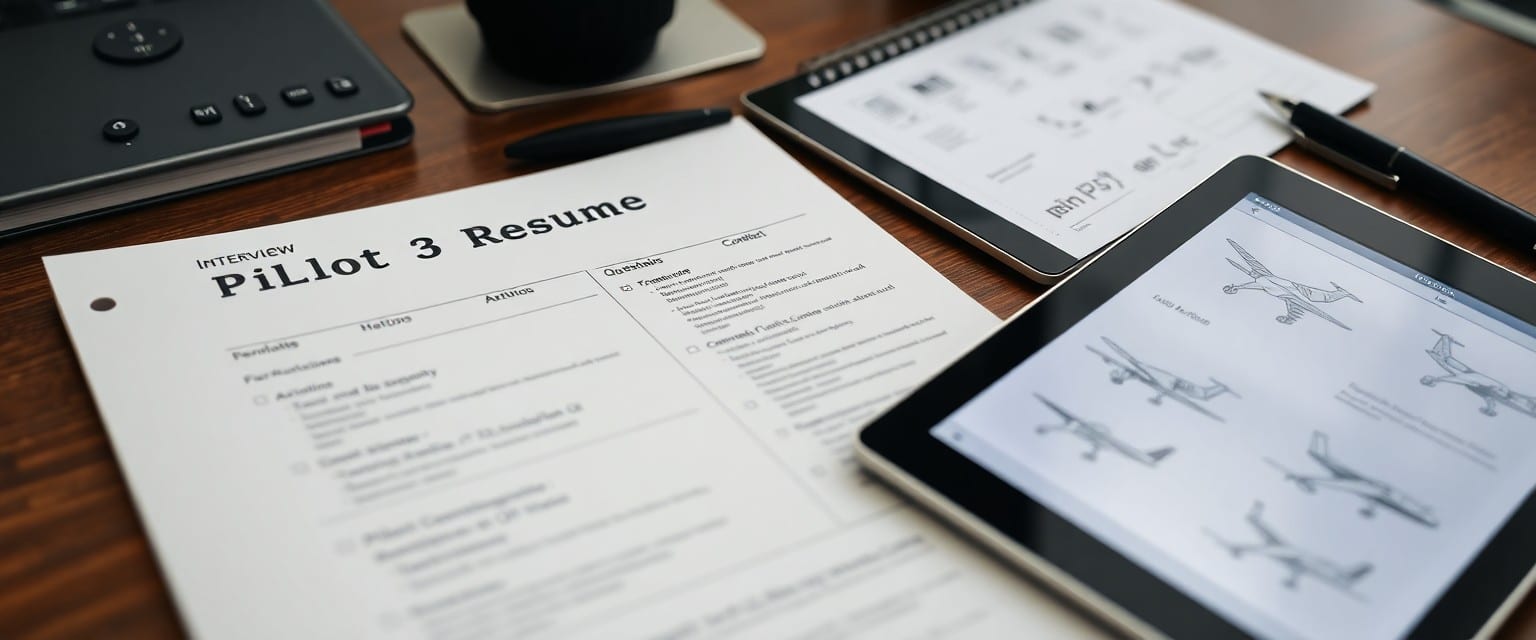 Airline pilot interview prep materials including logbook and resume