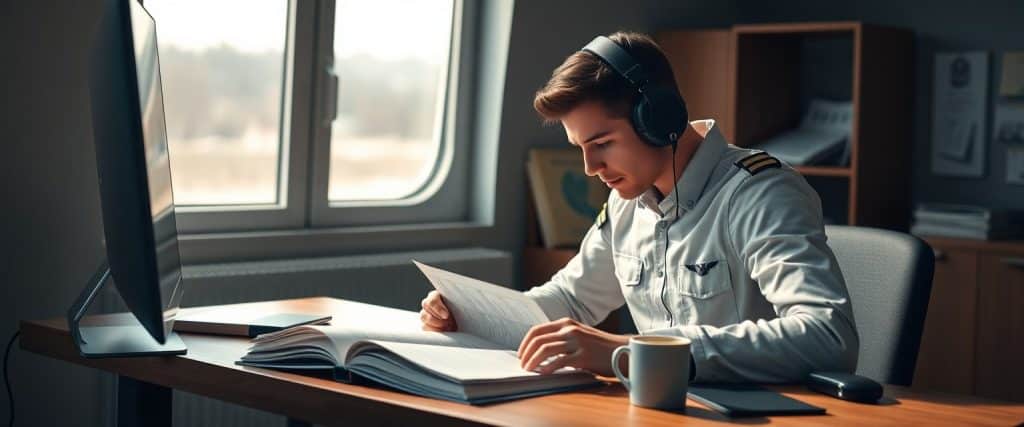 Pilots taking ATPL theory exams in a modern, supervised examination room