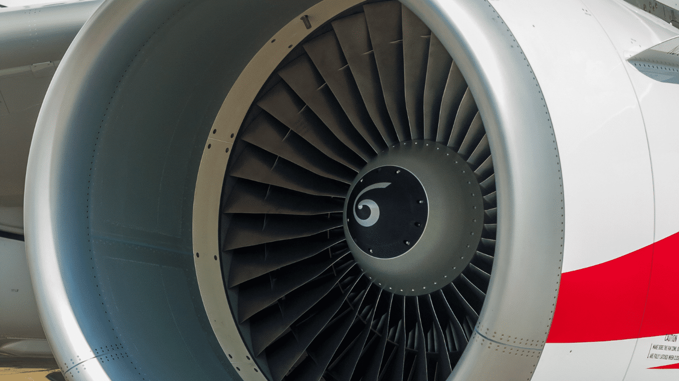 A close-up view of the A320neo engine showcasing its sleek design