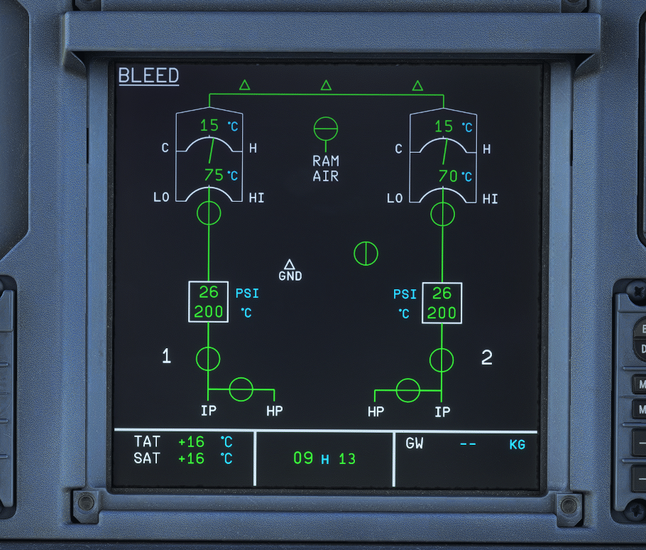A320 bleed air and air conditioning system supplying conditioned air for cabin pressurization.