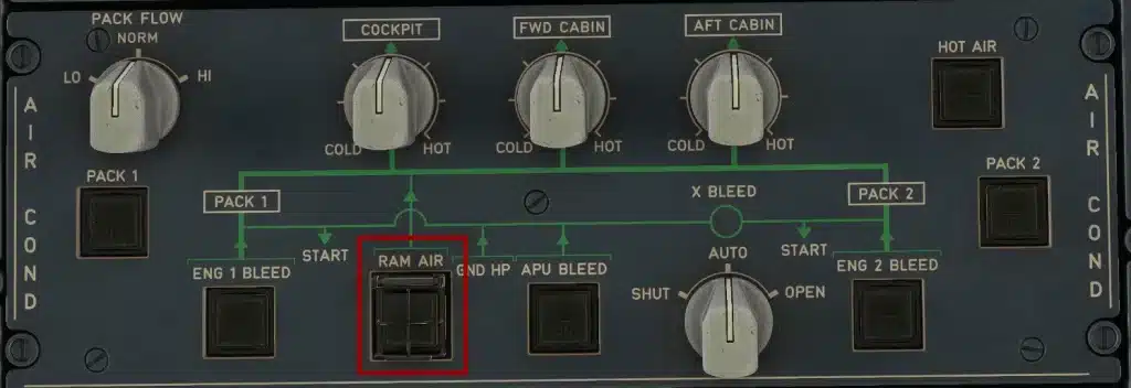 A320 Overhead Air Conditioning Panel RAM Air