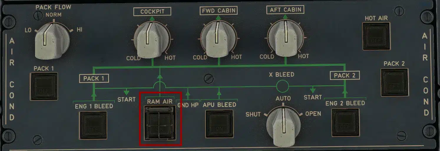 A320 Overhead Air Conditioning Panel RAM Air