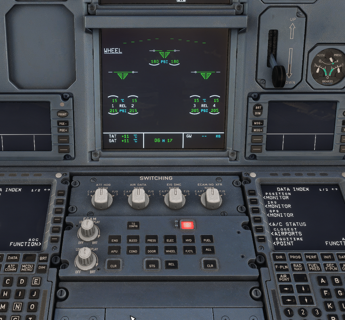 A320 switching panel ECAM ND XFR selector transferring ECAM display to Navigation Display during system failure.