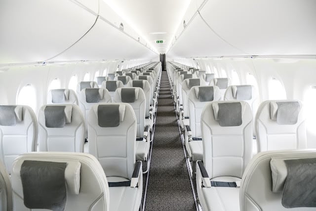 airBaltic A220-300 full cabin view showing seat layout for Air Serbia’s new wet-leased aircraft