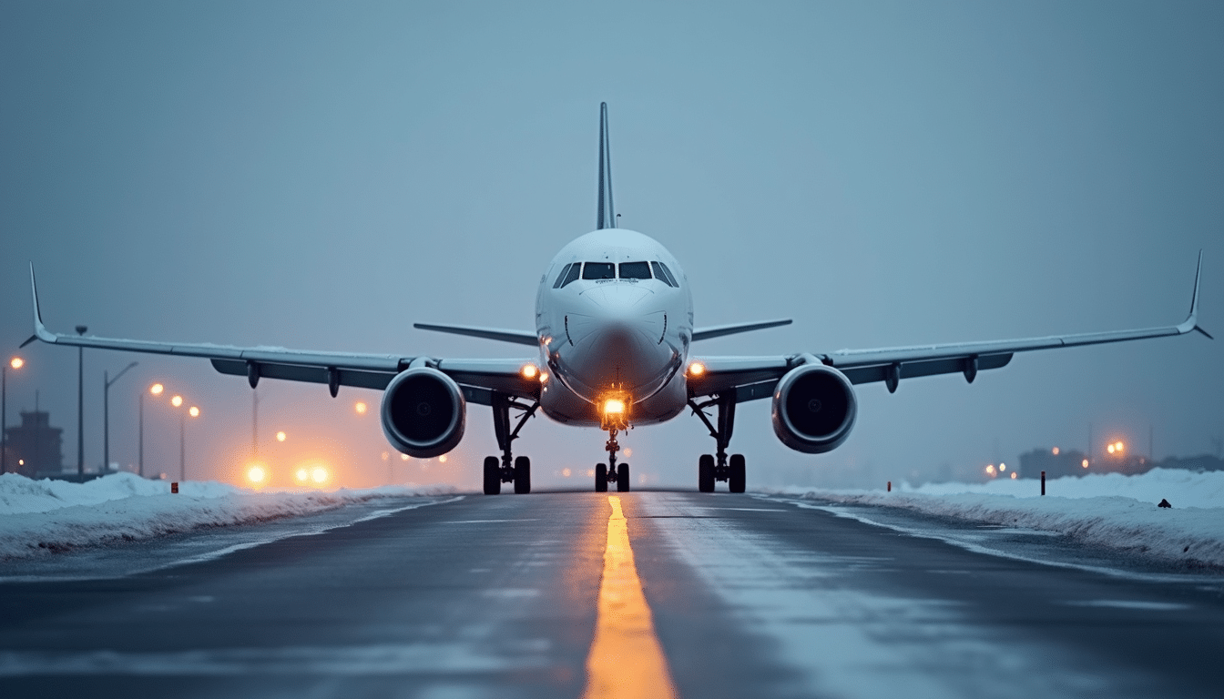 Boeing 757 taxiing at European airport during winter operations