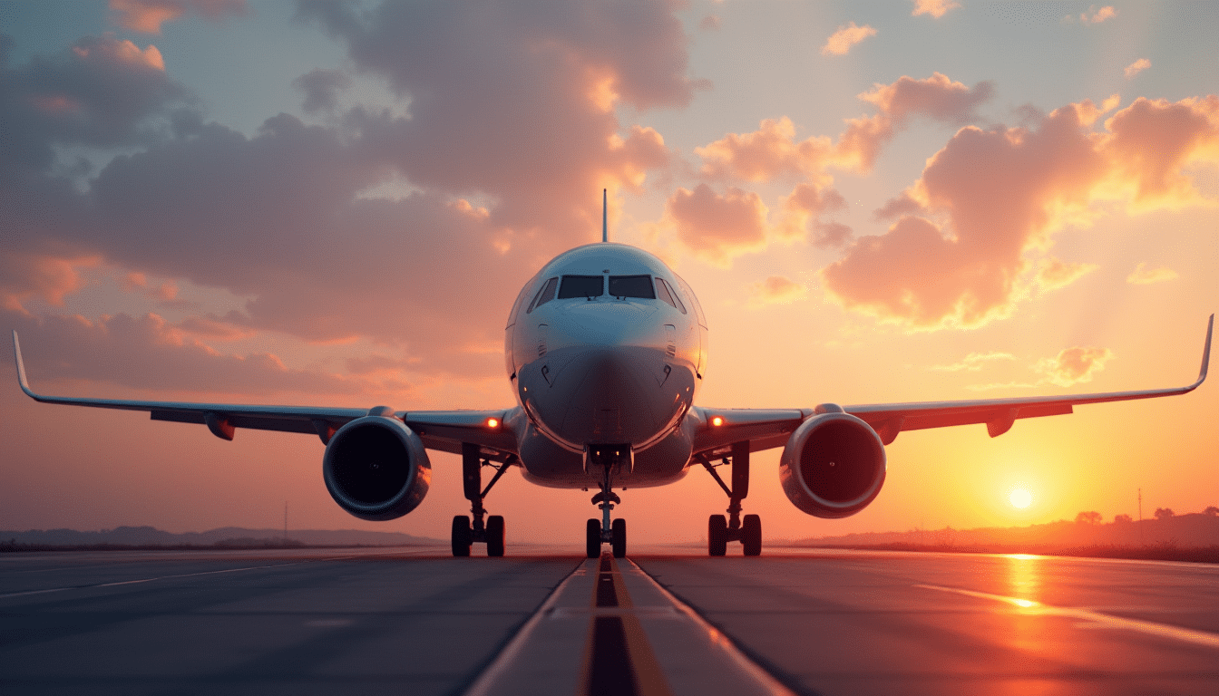 Modern jet on runway at sunrise symbolizing Cirium forecast of 46,500 new aircraft deliveries