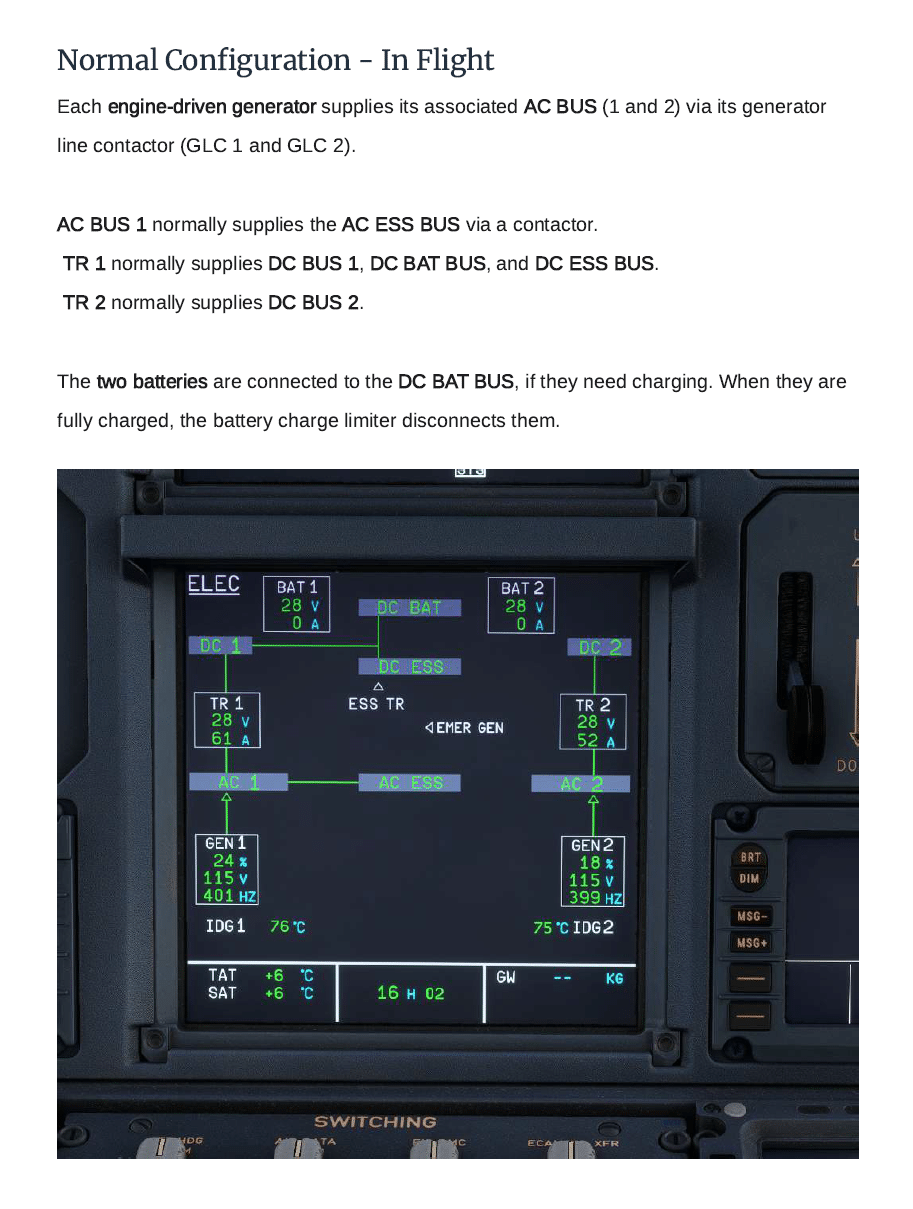 Electrial - Normal Configuration in Flight