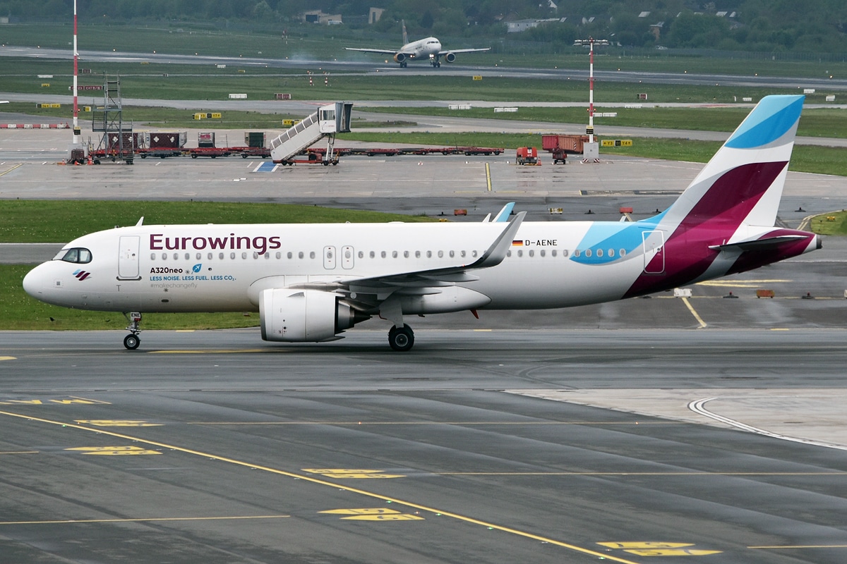 Eurowings Airbus at Dortmund airport illustrating the airline’s base closure and network realignment