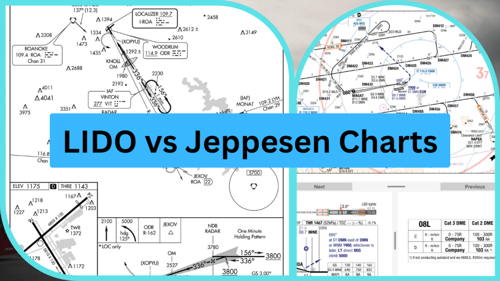 LIDO vs Jeppesen aviation chart layout comparison on digital screens.