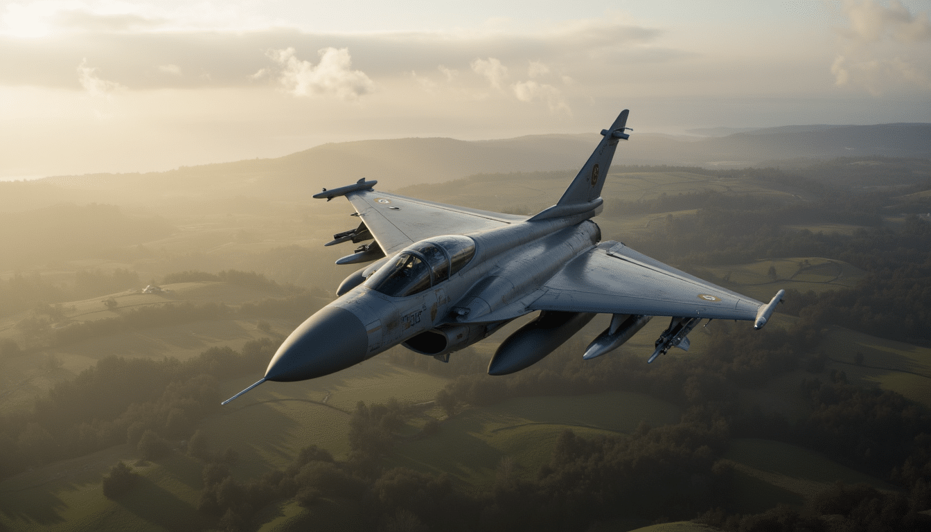 Saab Gripen E fighter jet in flight representing Ukraine’s future air-combat capability.