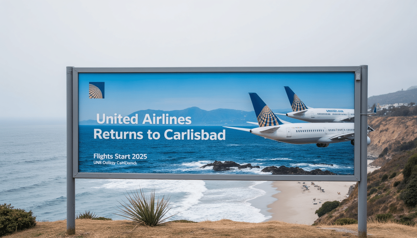United Airlines Carlsbad flight announcement graphic