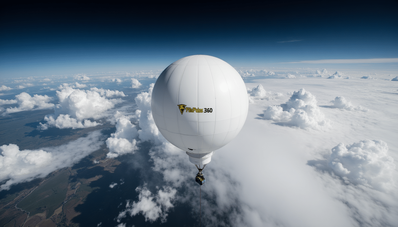 Weather balloon flying high above clouds